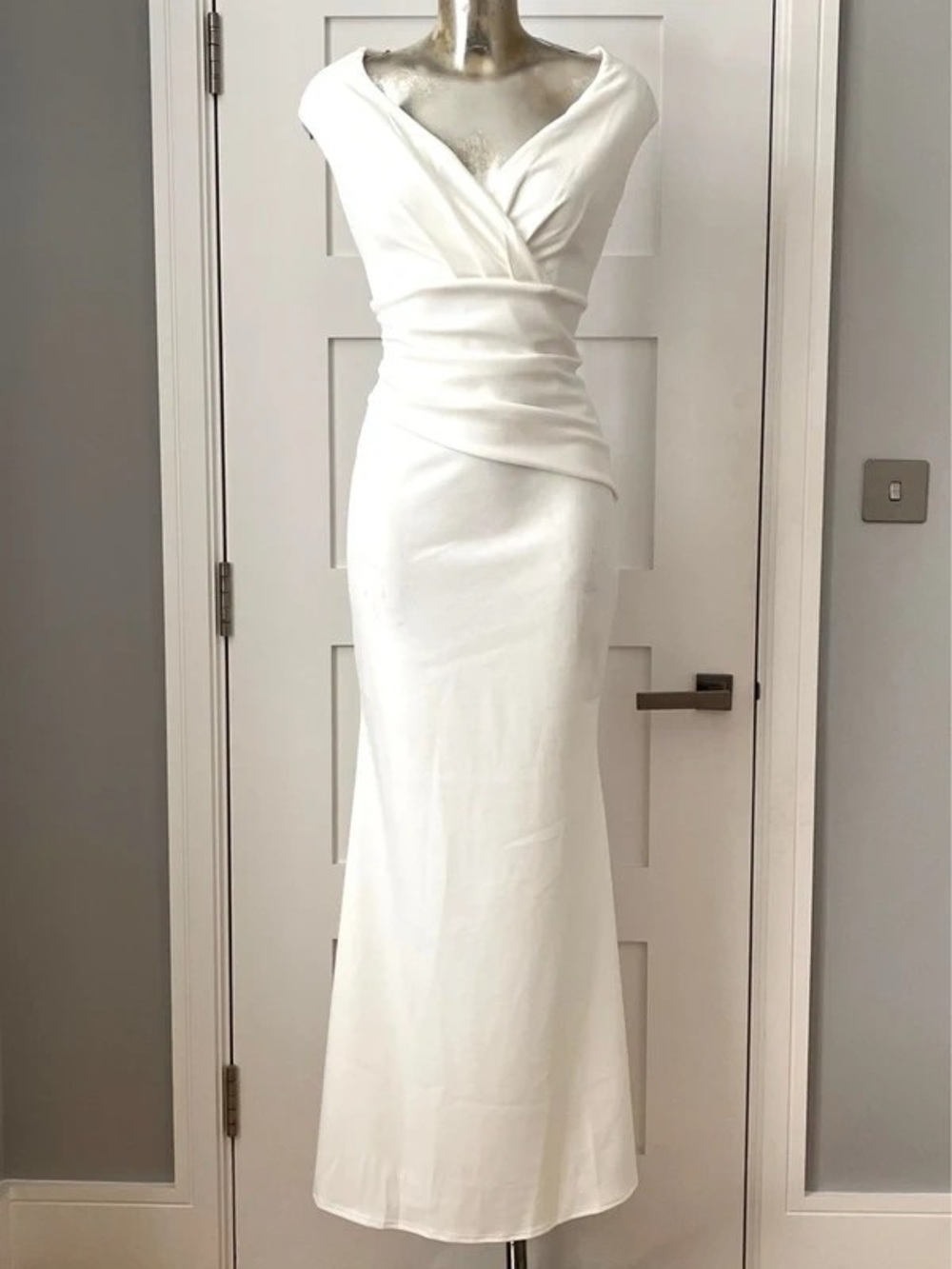 Elegant White Draped V-Neck Maxi Dress